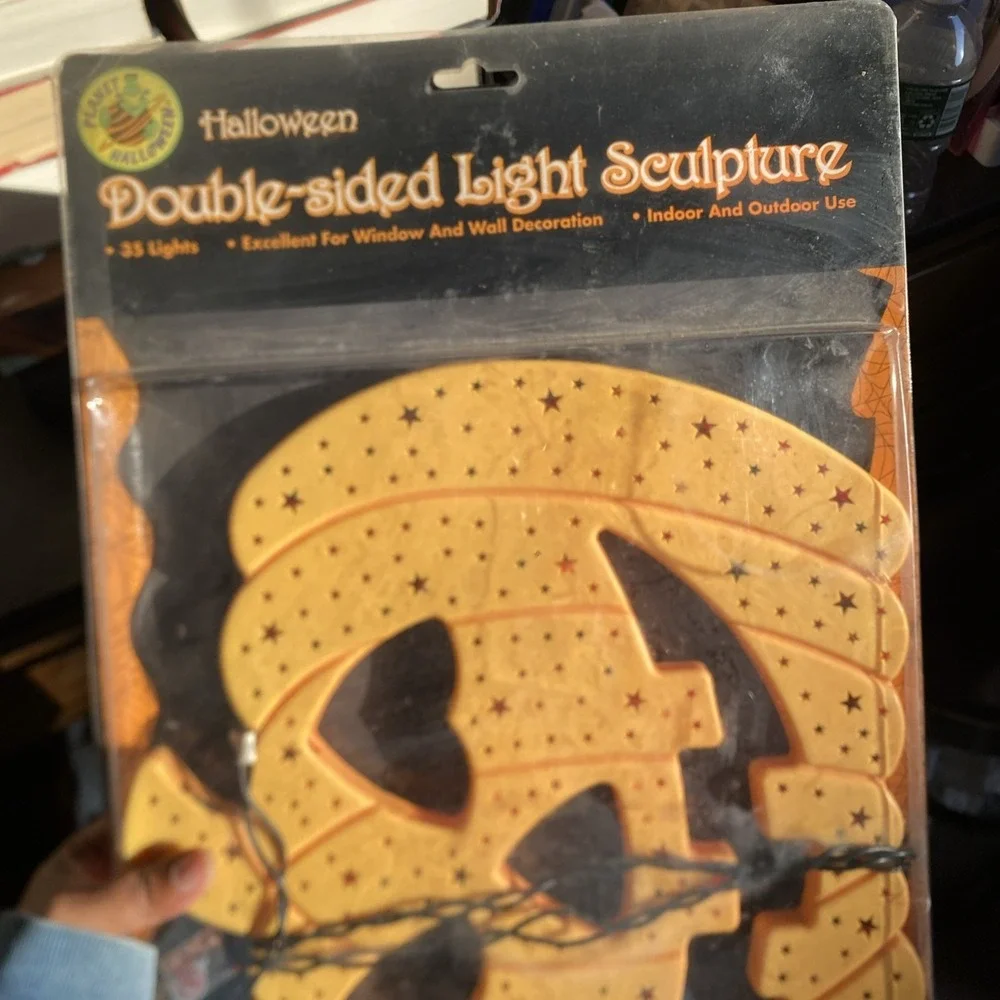 VTG Jack O Lantern Light‎ Up Plug In Window Pumpkin Double Sided 14.25